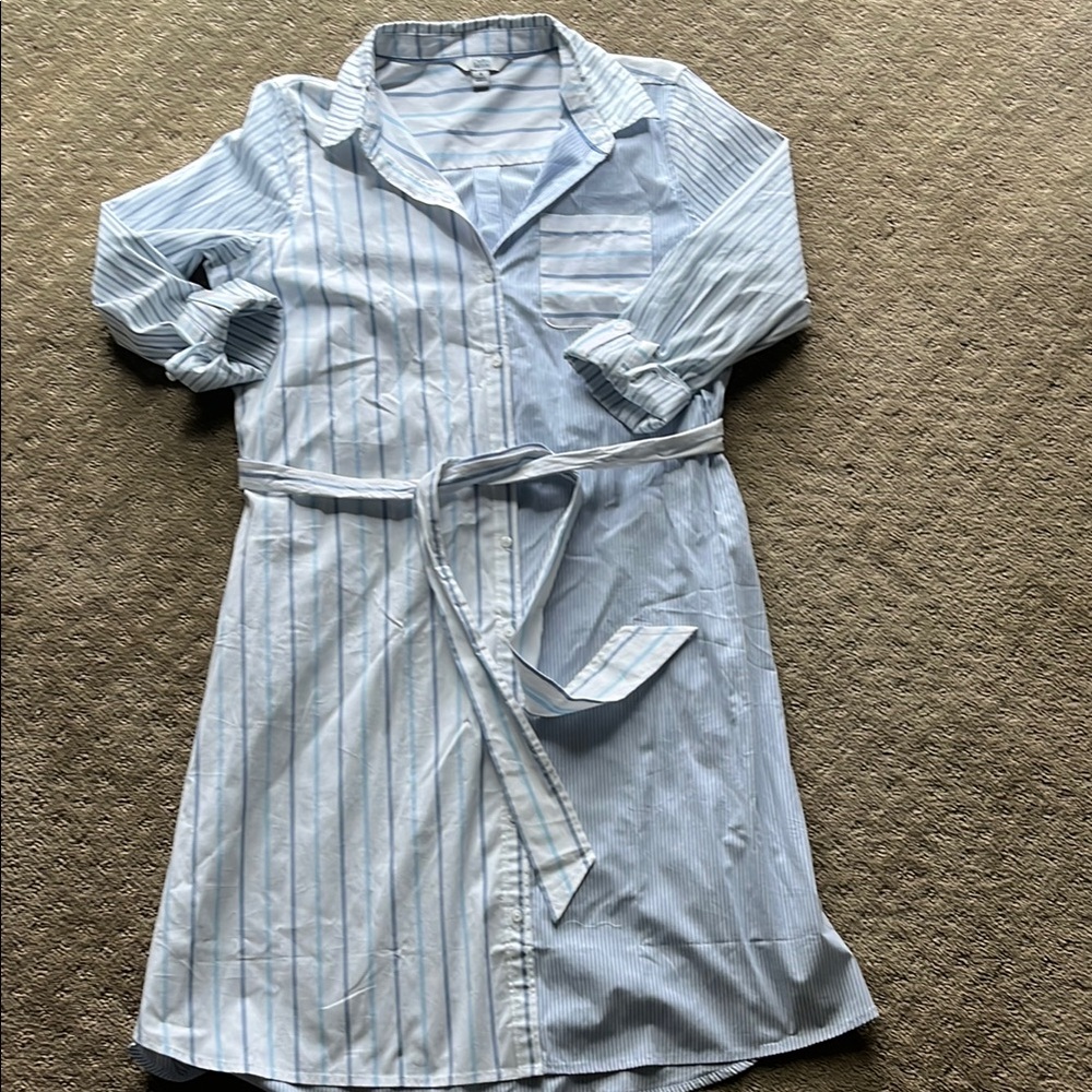 Croft & Barrow mixed Stripe Blue poplin Shirt Dress with Belt, NWOT medium - Picture 4 of 8